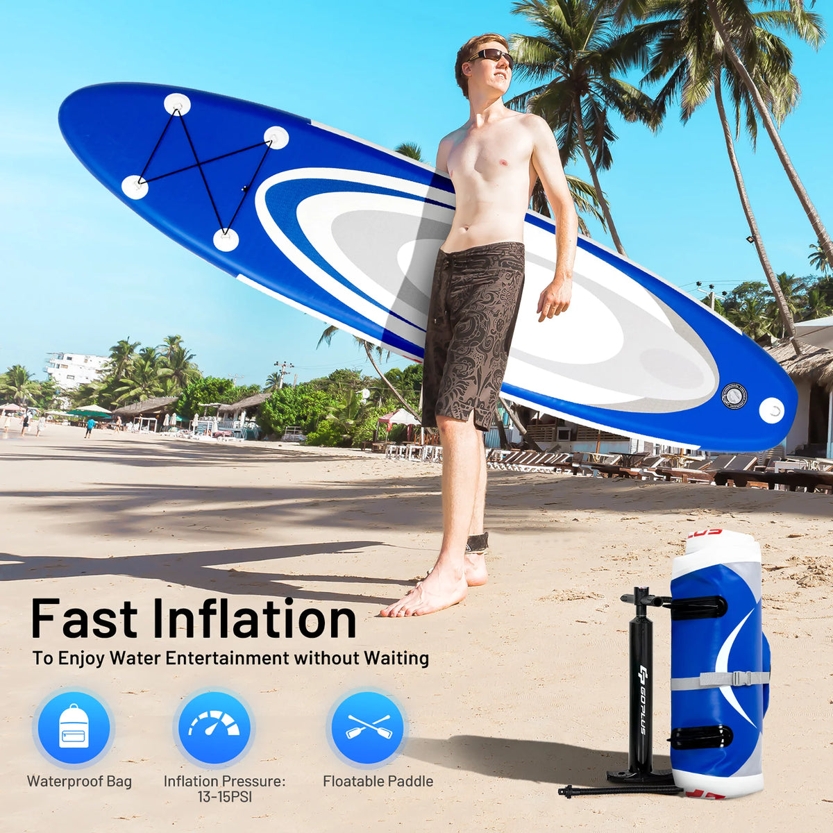 10' Inflatable Stand Up Paddle Board with Bag Paddle Pump E648313