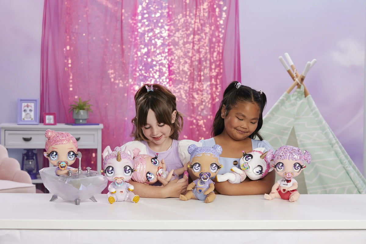 Pastel Purple Glitter Hair Baby Doll with Diaper, Bottle, Pacifier Accessories A1523