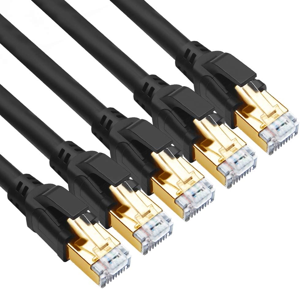 CAT8 Ethernet Cable 15ft 10 Pack Black SFTP 26AWG Gold Plated RJ45 Connector F524