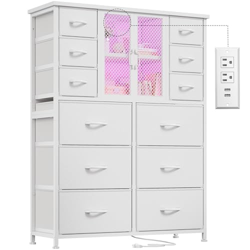 Black 12 Fabric Drawer Tall Dresser with Charging Station C164396