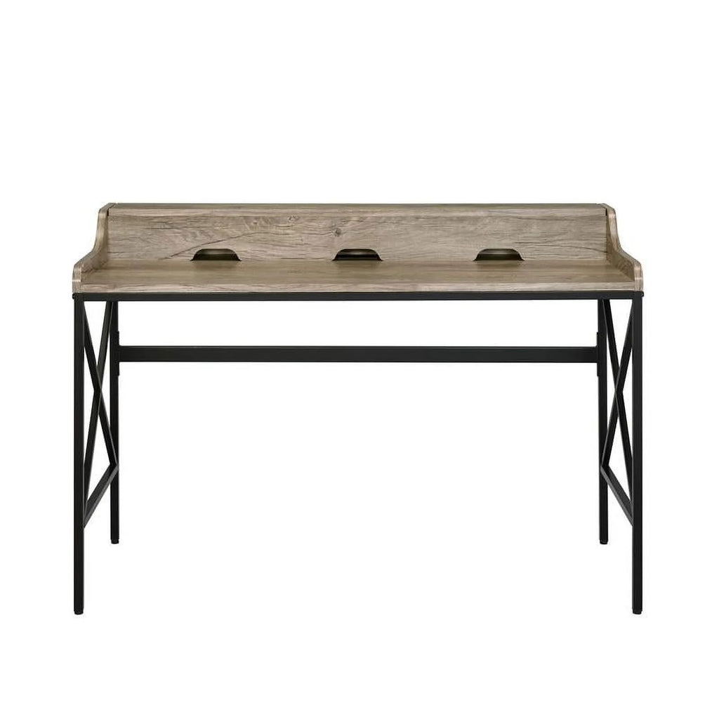 Gray Wood and Black Metal Desk with USB Port M7180