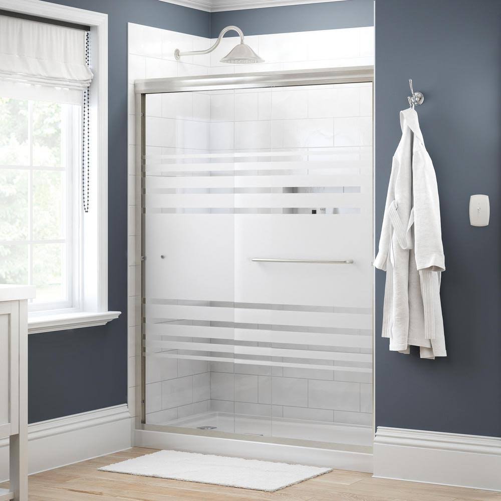 Semi-Frameless Sliding Shower Door in Nickel with Transition Glass T6969