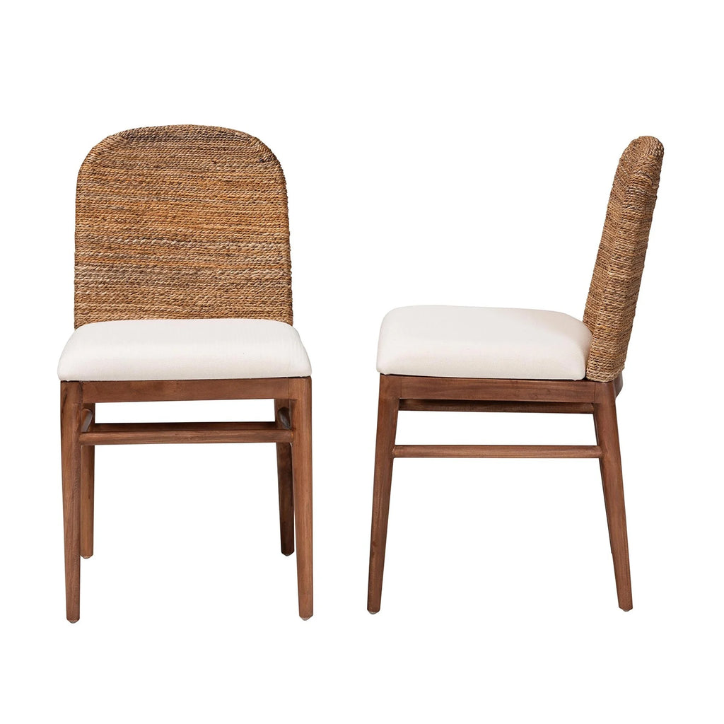 Natural Seagrass and Acacia Wood 2-Piece Dining Chair Set A413
