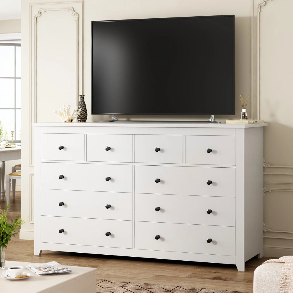 White Wood Dresser with 10 Deep Drawers G502
