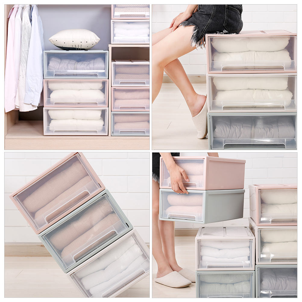 2 pcs Stackable Transparent Storage Box Drawer-type Clothes Shoes Organizer Y788