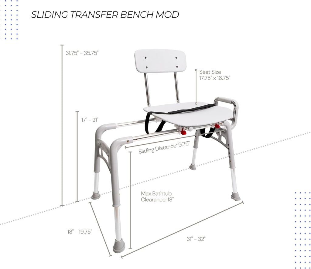 Sliding Transfer Bench & Tub Shower Chair with Interchangeable Arm Rest, Height Adjustable, High Weight Capacity up to 350 LBs J87879