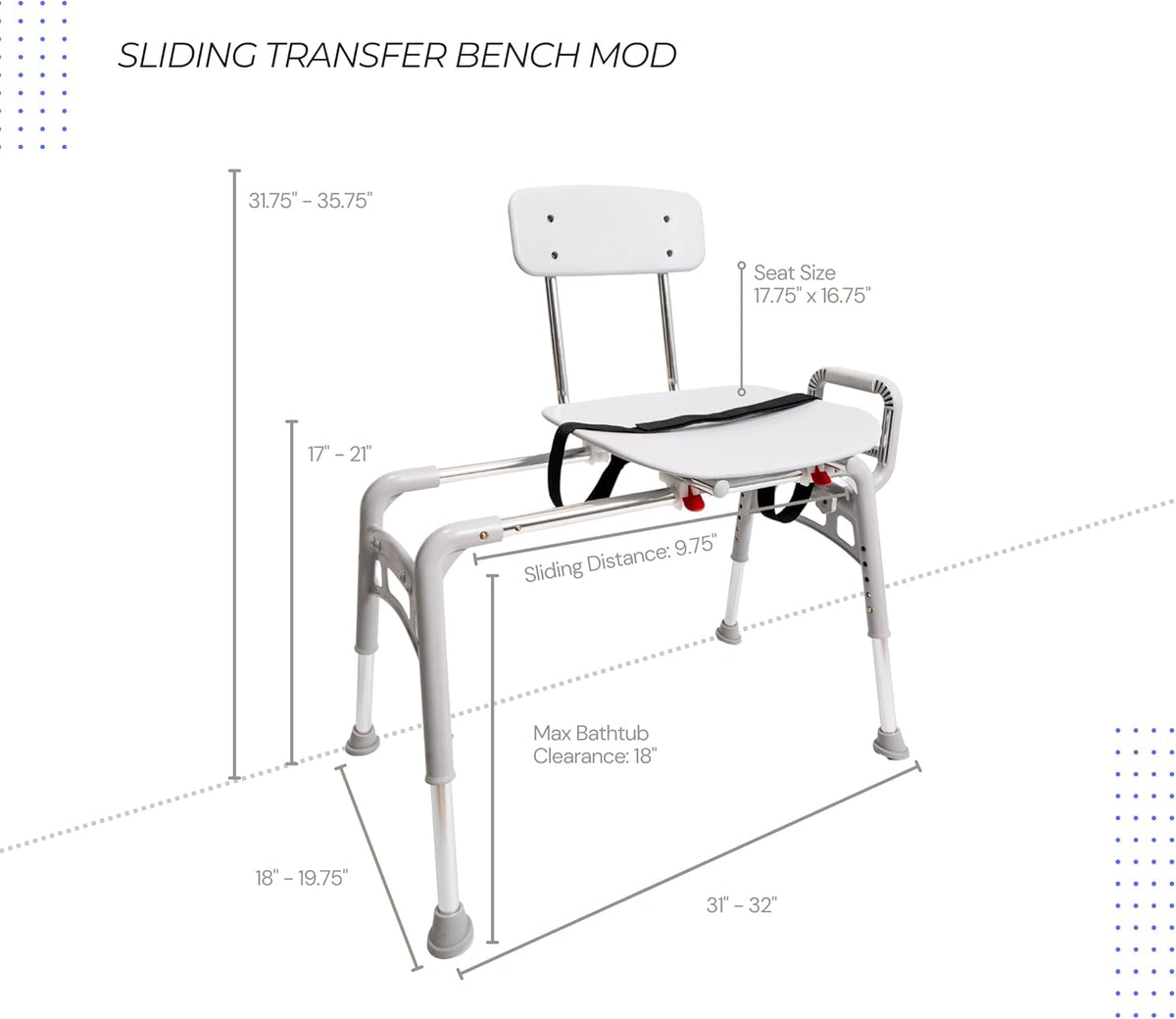 Sliding Transfer Bench & Tub Shower Chair with Interchangeable Arm Rest, Height Adjustable, High Weight Capacity up to 350 LBs J87879