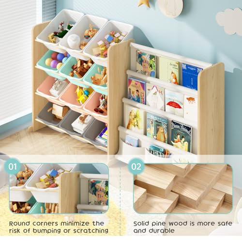 White 12 Bin Toy Storage Organizer with Bookshelf G82412