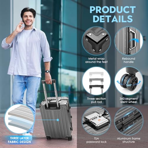 Black 20 Inch Lightweight Aluminum Frame Carry On Luggage P8608