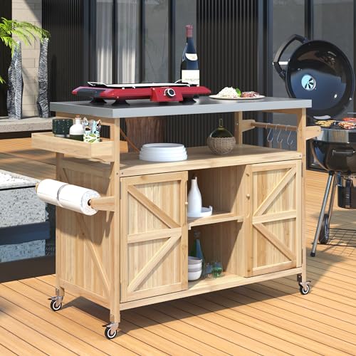 White Farmhouse Kitchen Island with Power Outlet, Drop Leaf, Spice Rack, Drawer, Rolling Cart on Wheels E418142