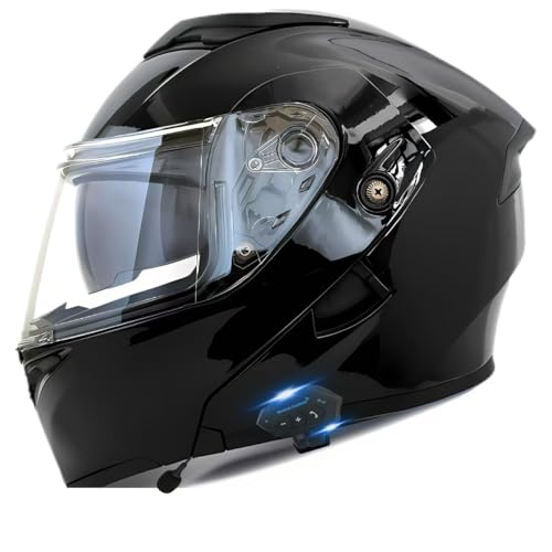 Motorcycle Bluetooth Modular Helmet, DOT Approved Flip Up Full Face Dual Visor Helmet, with Dual Speakers and Microphone E148552
