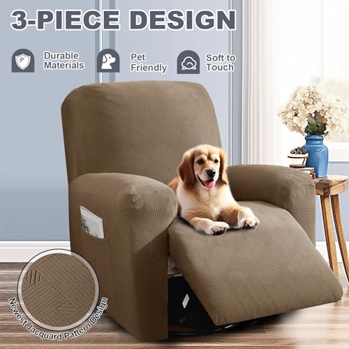 Oversized 3 Piece Slipcovers for Large Recliner Chair Soft Jacquard Dark Gray Z563089