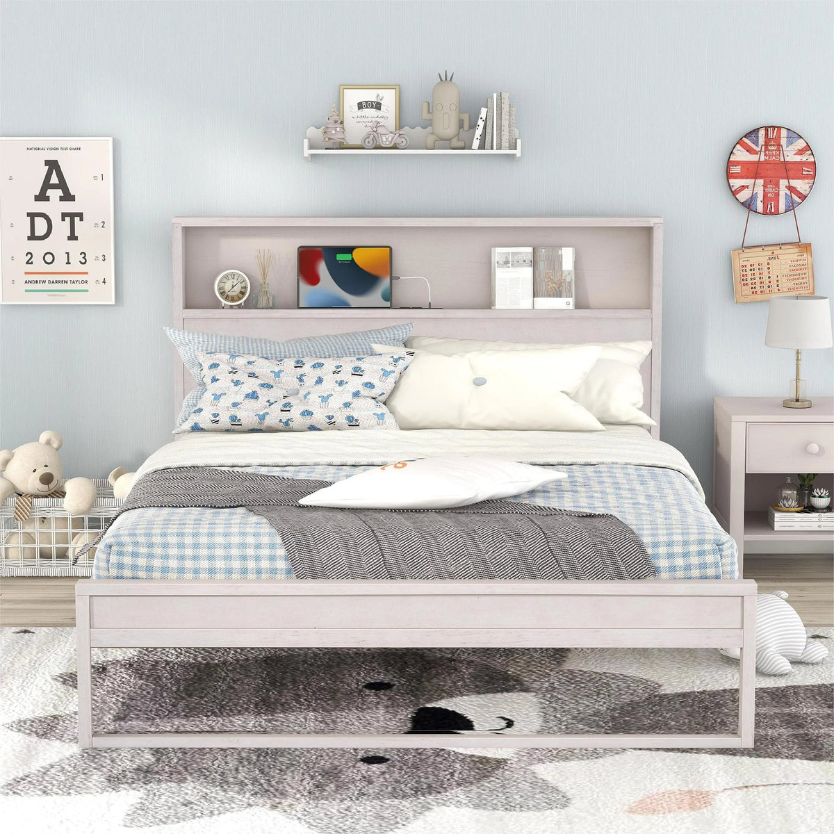 White Queen Size Platform Bed Frame with Storage X936