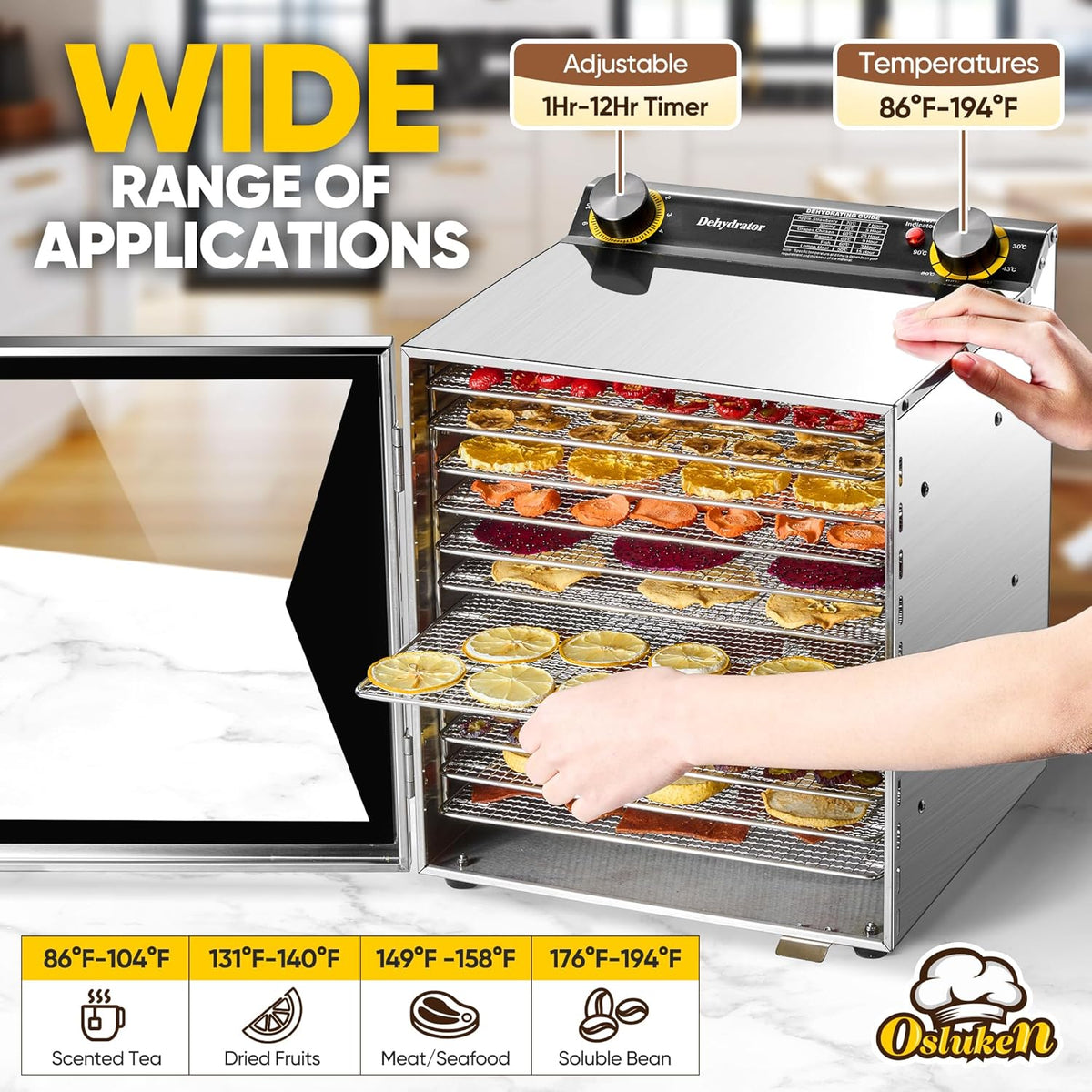 12 Stainless Steel Trays Food Dehydrator with Timer and Temperature Control D56711
