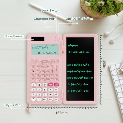 82 MS Foldable 2-Line Display Scientific Calculator with Writing Tablet, Solar and Battery Powered H538086