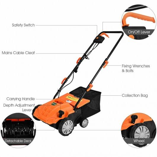 Corded Electric Lawn Mower Scarifier and Dethatcher U469915