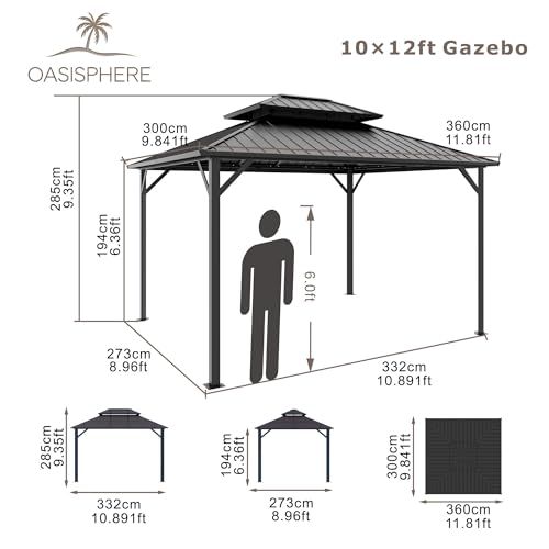 10'x12' Hardtop Gazebo with Privacy Curtains and Netting B925