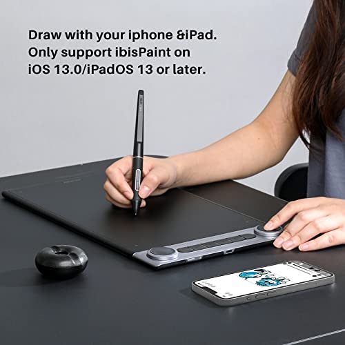 Bluetooth Wireless Graphics Drawing Tablet with Dual Dials Battery-Free Stylus N505936