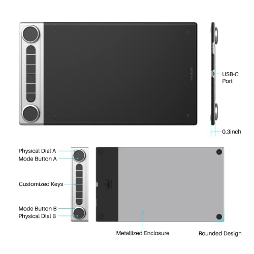 Bluetooth Wireless Graphics Drawing Tablet with Dual Dials Battery-Free Stylus N505936
