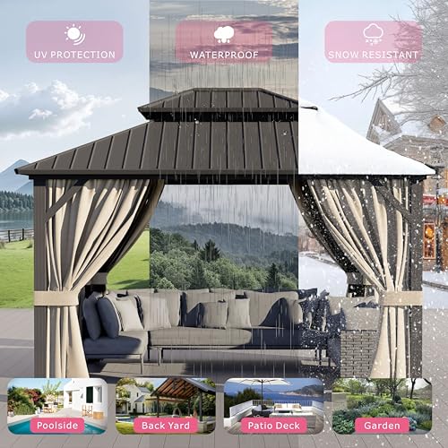 10'x12' Hardtop Gazebo with Privacy Curtains and Netting B925