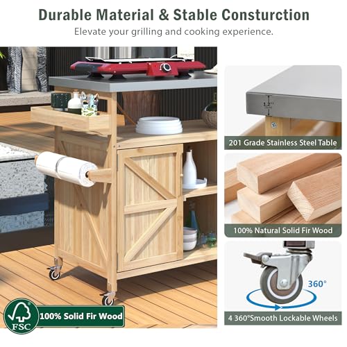 White Farmhouse Kitchen Island with Power Outlet, Drop Leaf, Spice Rack, Drawer, Rolling Cart on Wheels E418142