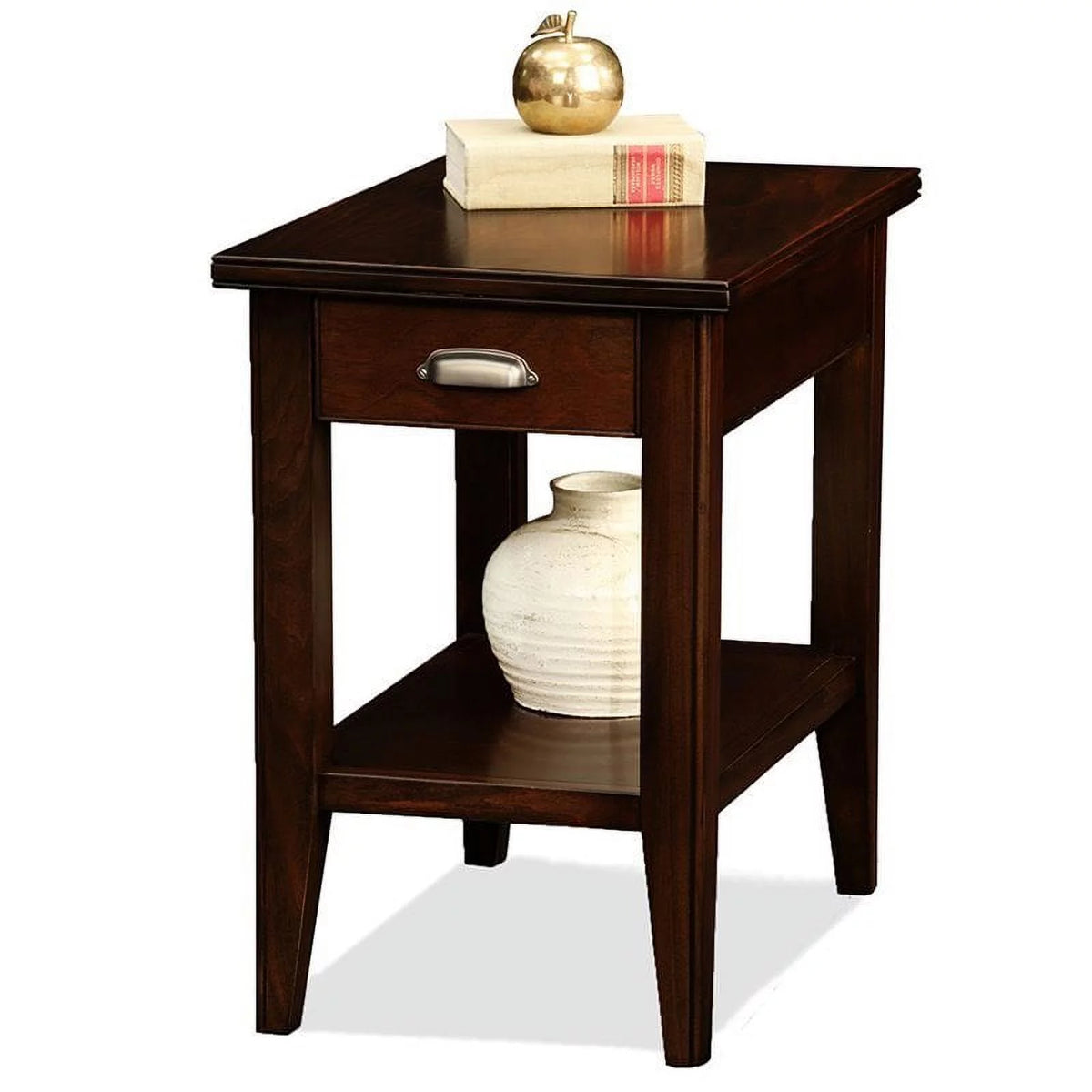 Traditional Wood End Table with Storage Drawer in Chocolate F355639