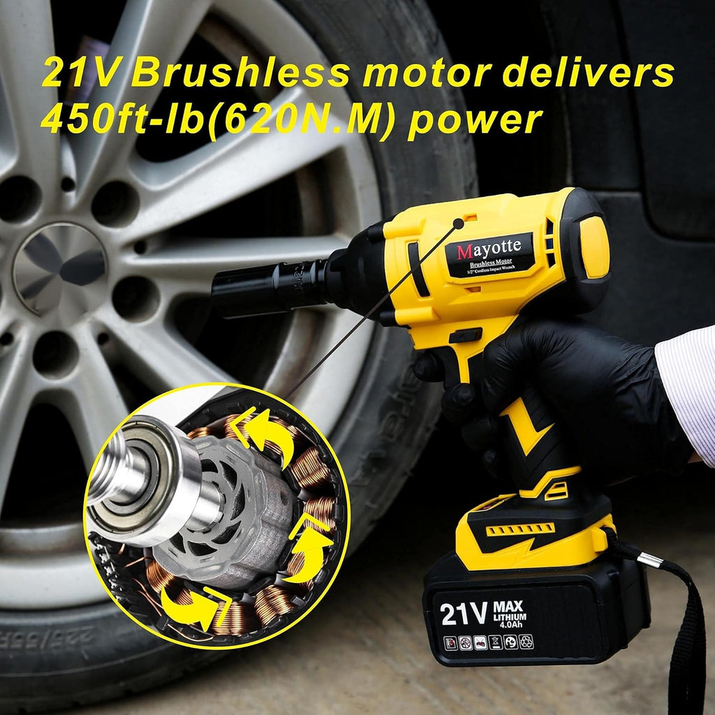 Cordless Brushless 1/2 inch Impact Wrench Kit 21V 460 Ft-lbs T708546