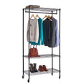 18 inch 48 inch 73 inch Black 3-Shelf Wire Shelving Garment Rack with Casters R430
