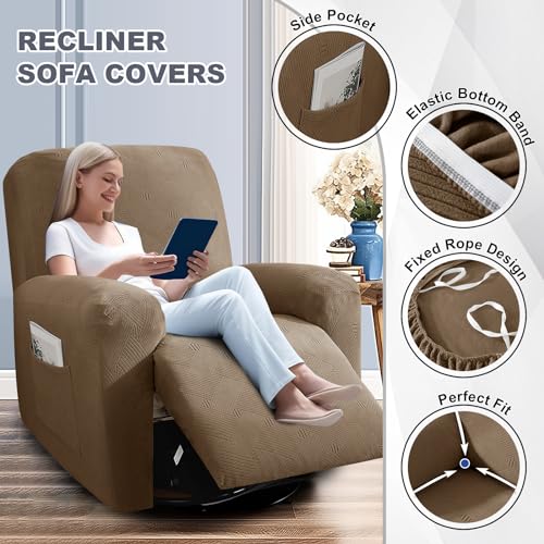 Oversized 3 Piece Slipcovers for Large Recliner Chair Soft Jacquard Dark Gray Z563089