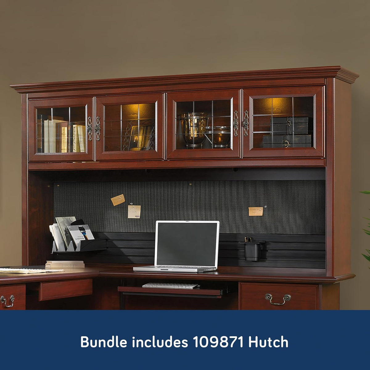 L-Shaped Desk with Hutch, Classic Cherry B28564