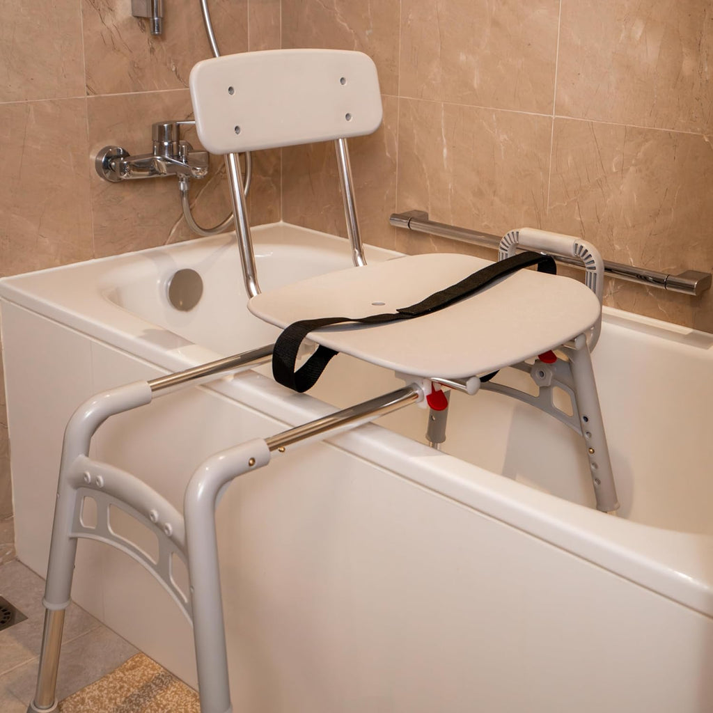 Sliding Transfer Bench & Tub Shower Chair with Interchangeable Arm Rest, Height Adjustable, High Weight Capacity up to 350 LBs J87879