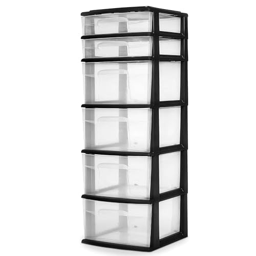 White 6-Tier Clear Plastic Storage Drawer Tower W9180