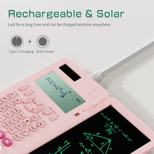 82 MS Foldable 2-Line Display Scientific Calculator with Writing Tablet, Solar and Battery Powered H538086