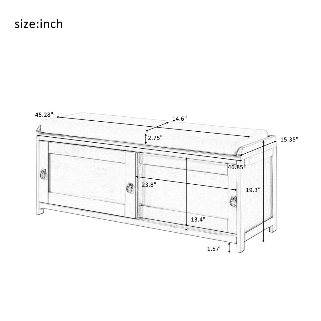 Wood Storage Bench with 2 Cabinets Black Z24582