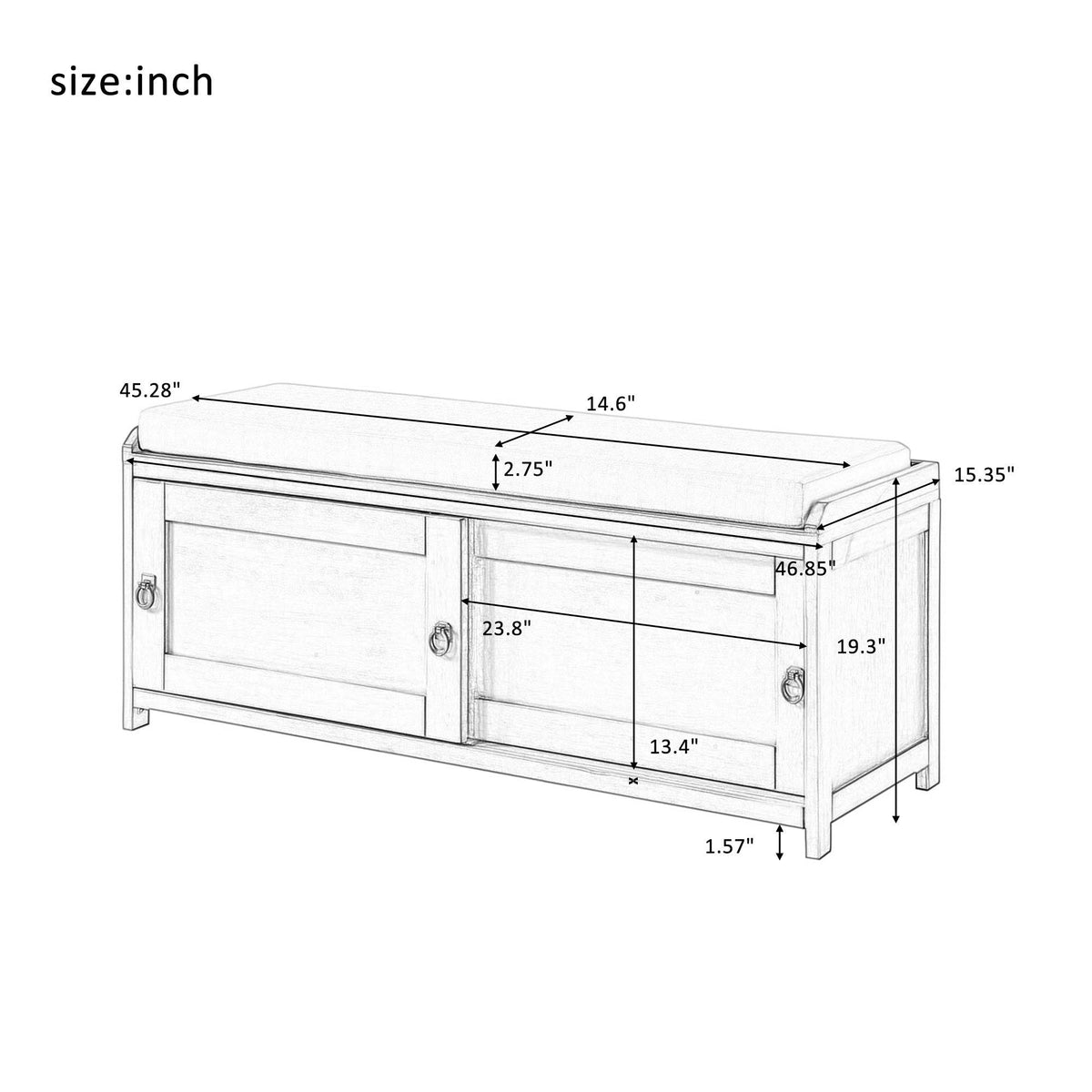 Wood Storage Bench with 2 Cabinets Black Z24582