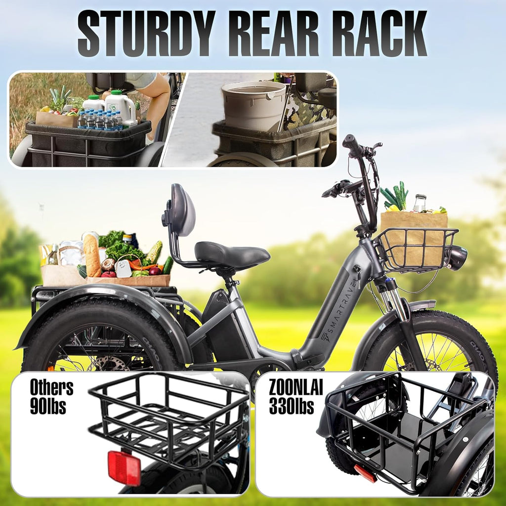 Electric Trike 750W Motor 20" Fat Tire 3 Wheel Electric Bike Dual Removable Batteries B52638