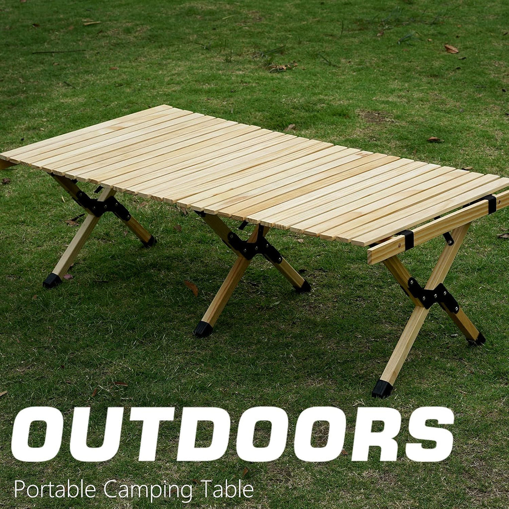 4ft Low Height Portable Folding Wooden Camping Table with Carry Bag L2039