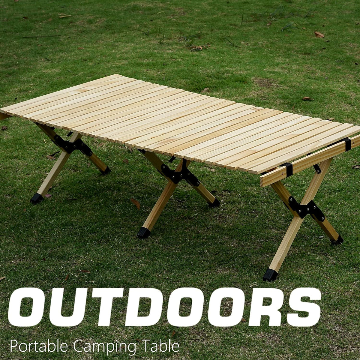 4ft Low Height Portable Folding Wooden Camping Table with Carry Bag L2039