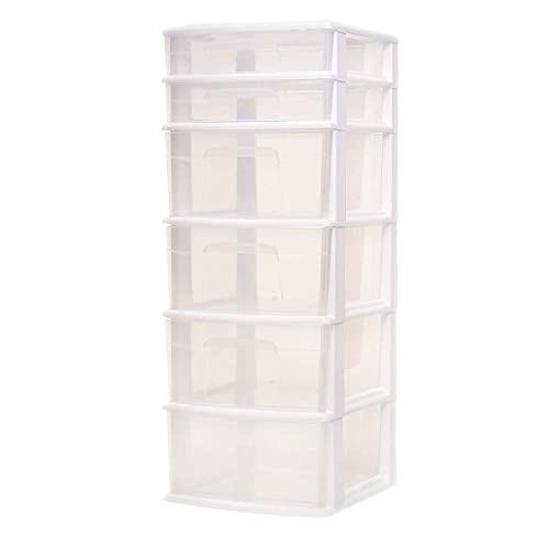 White 6-Tier Clear Plastic Storage Drawer Tower W9180