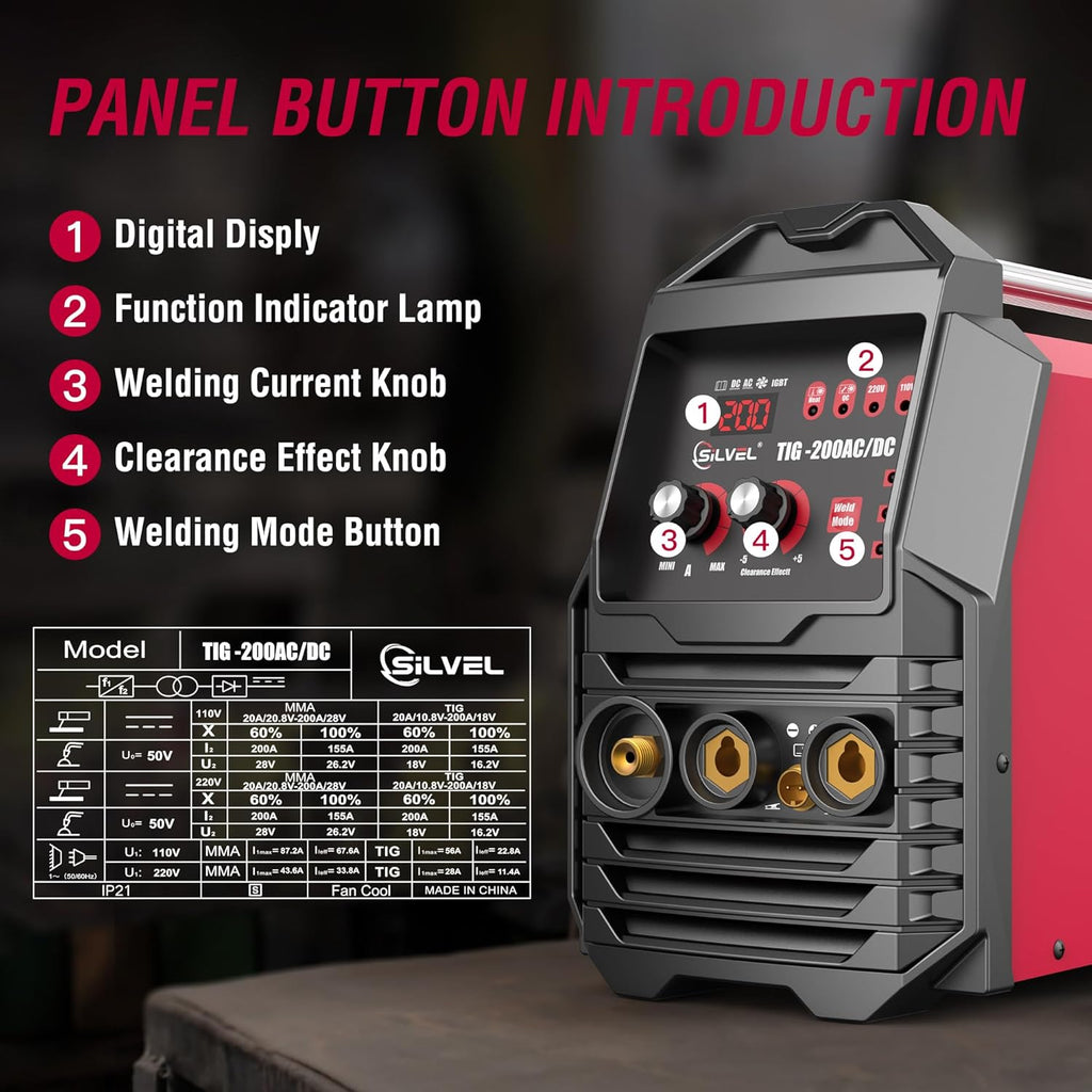AC/DC Aluminum TIG Welder with Pulse, 110V/220V IGBT Digital Inverter TIG/MMA Welding Machine I673