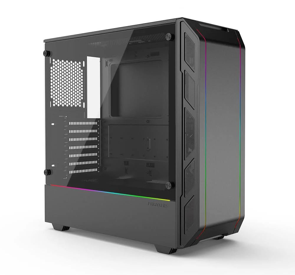 Black Compact EATX Mid-Tower Case with Tempered Glass and Digital RGB I899690