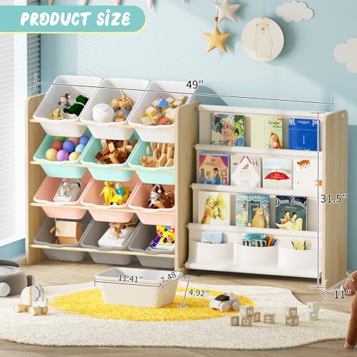 White 12 Bin Toy Storage Organizer with Bookshelf G82412