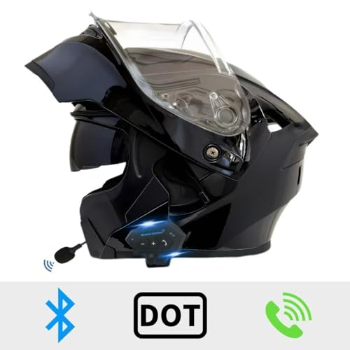 Motorcycle Bluetooth Modular Helmet, DOT Approved Flip Up Full Face Dual Visor Helmet, with Dual Speakers and Microphone E148552
