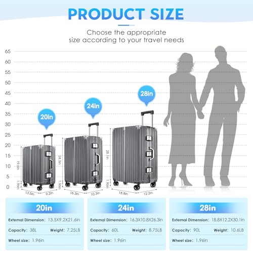 Black 20 Inch Lightweight Aluminum Frame Carry On Luggage P8608