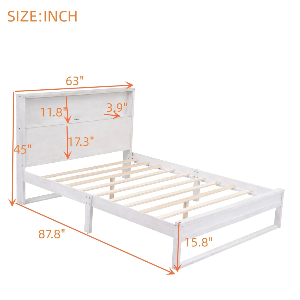 White Queen Size Platform Bed Frame with Storage X936