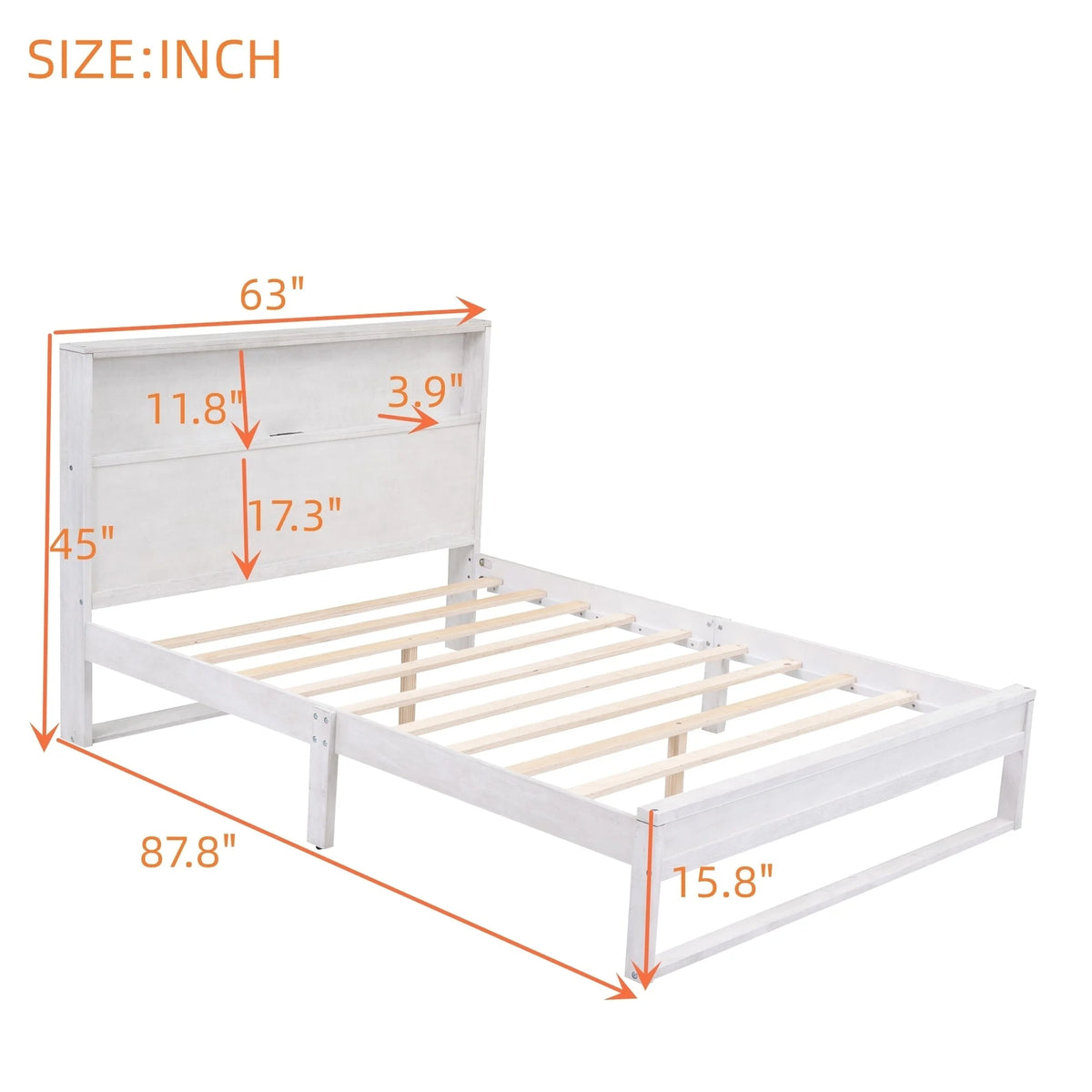 White Queen Size Platform Bed Frame with Storage X936