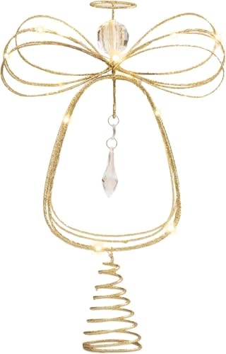 10 Inch Pre-Lit Gold Metal Angel Tree Topper E6255