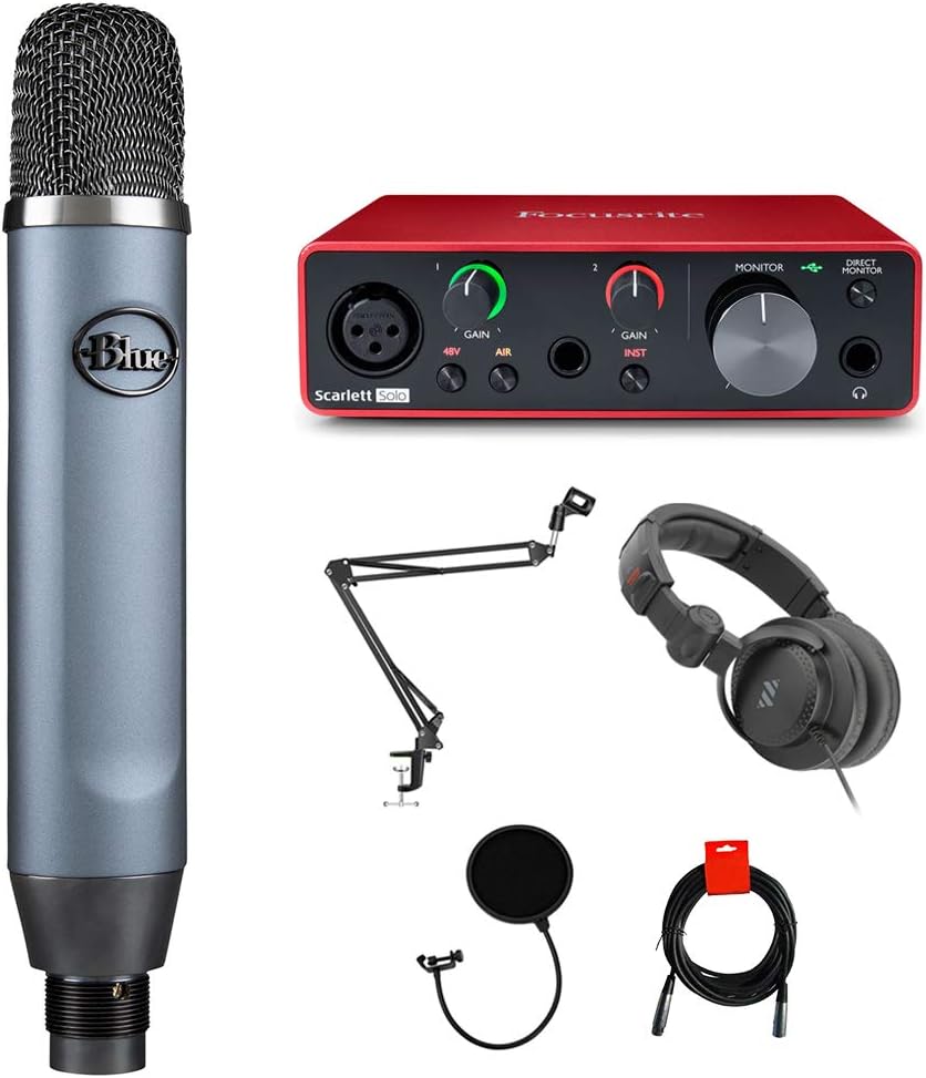 Condenser Mic Bundle with Audio Interface, Headphone, Stand, Pop Filter & XLR Cable O8826