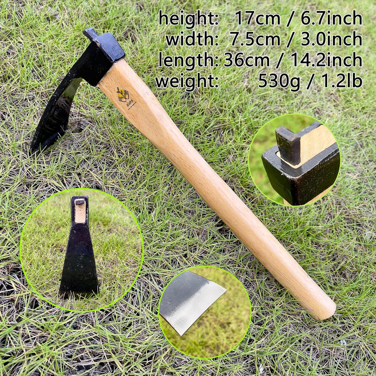 14 Inch Wide Japanese Carbon Steel Garden Hoe with Oak Wooden Handle M151910