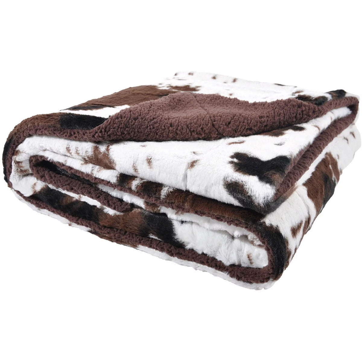 Brown Cowhide Print Sherpa Plush Throw Blanket C67871